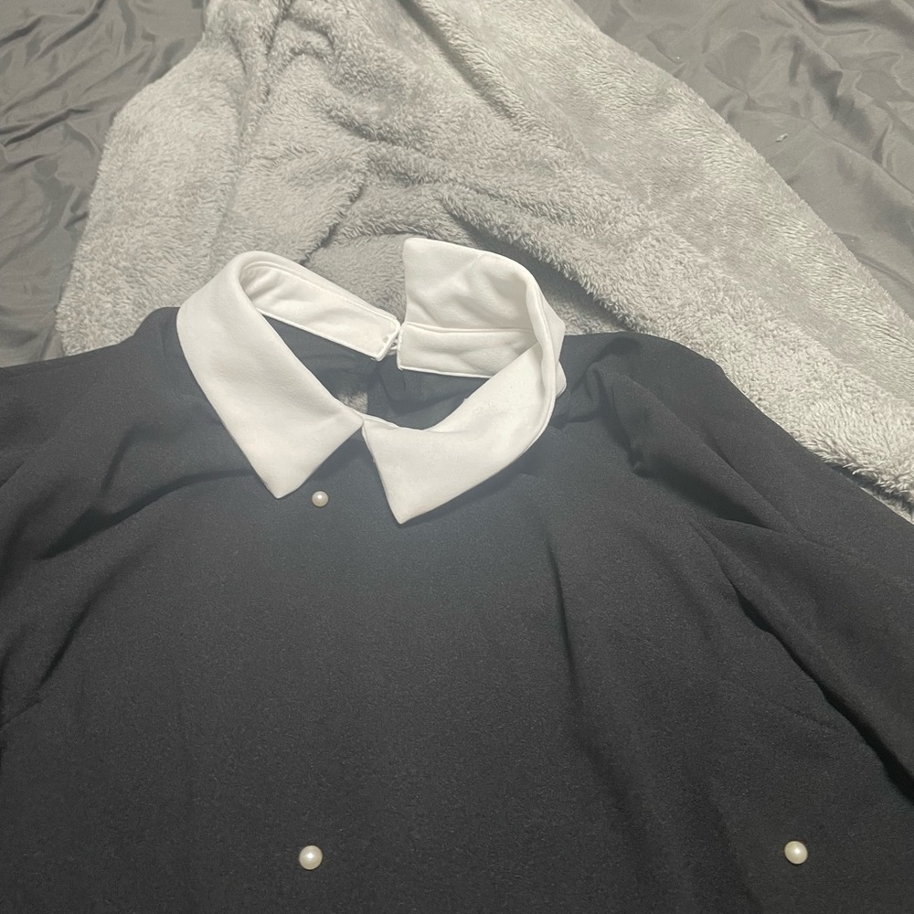 SHEIN Black Shirt with White Collar